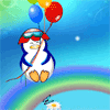 Pingui volando con globos